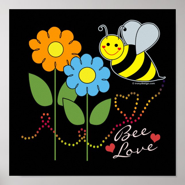 Póster Abeja de burbujas con flores sé amor (Frente)
