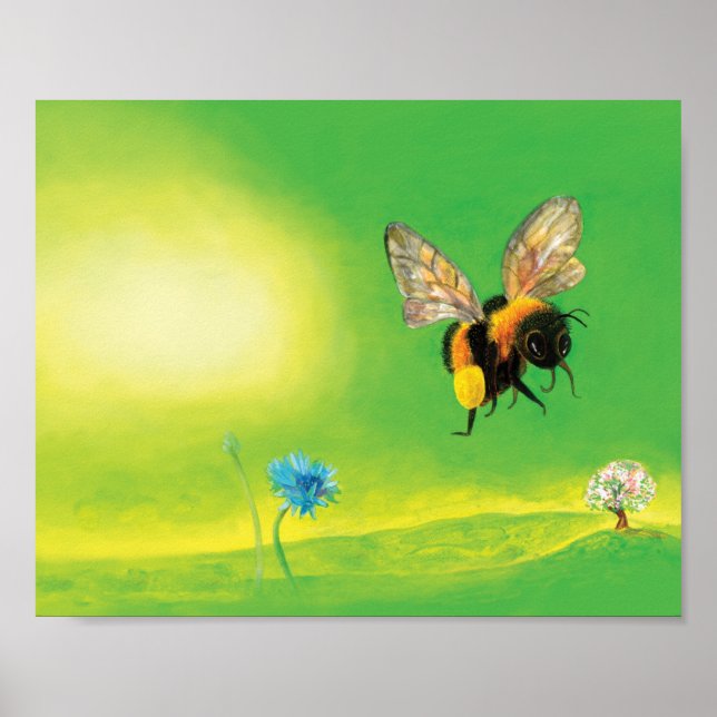 Póster Abeja de burbujas sobrevolando un prado (Frente)