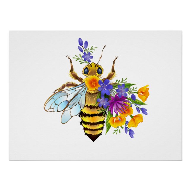 Póster Abeja de flor con plantas silvestres (Anverso)