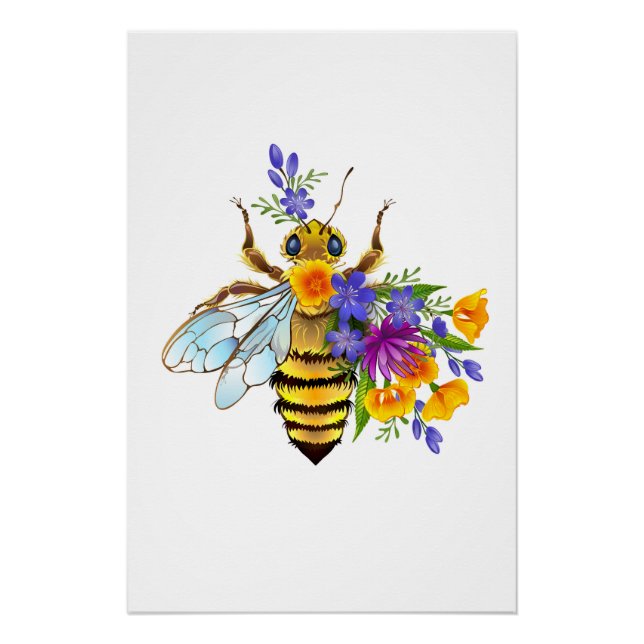 Póster Abeja de flor con plantas silvestres (Anverso)