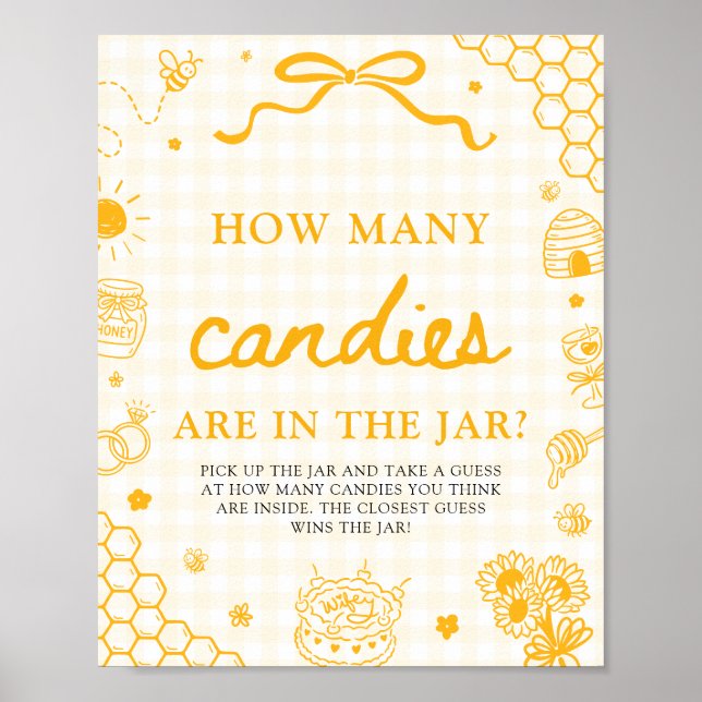 Póster Abeja de Miel de Gingham Amarillo Adivina Cuántas  (Frente)