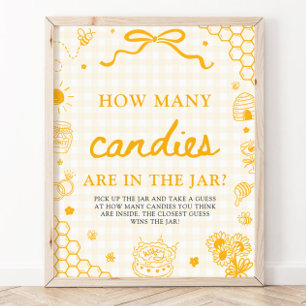 Póster Abeja de Miel de Gingham Amarillo Adivina Cuántas 