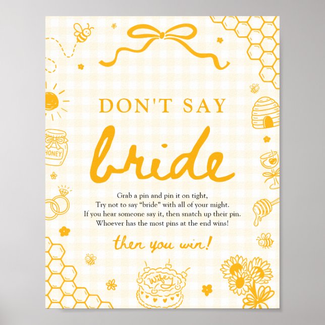 Póster Abeja De Miel De Gingham Amarillo Moderno No Digas (Frente)