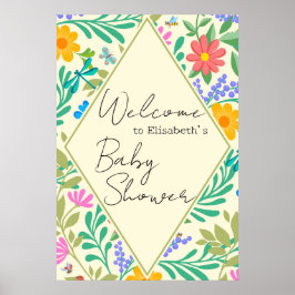 Póster Abeja de miel, galimatías, mariposa, libélula y fl