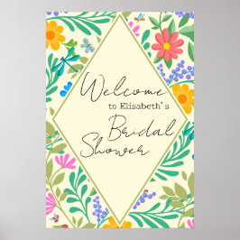 Póster Abeja de miel, galimatías, mariposa, libélula y fl