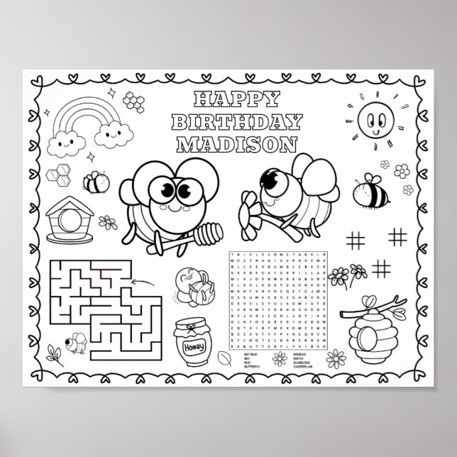 Póster Abeja de miel insectos Cumpleaños tapete para colo (Frente)