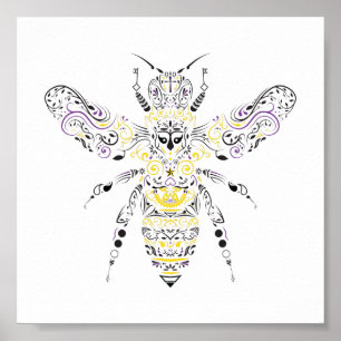 Póster abeja de miel ornamental