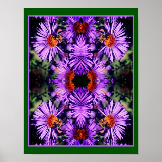 Póster Abeja De Miel Sobre Flor De Aster Morado Resumen (Frente)