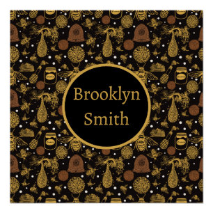 Póster Abeja de miel virgen personalizada negra