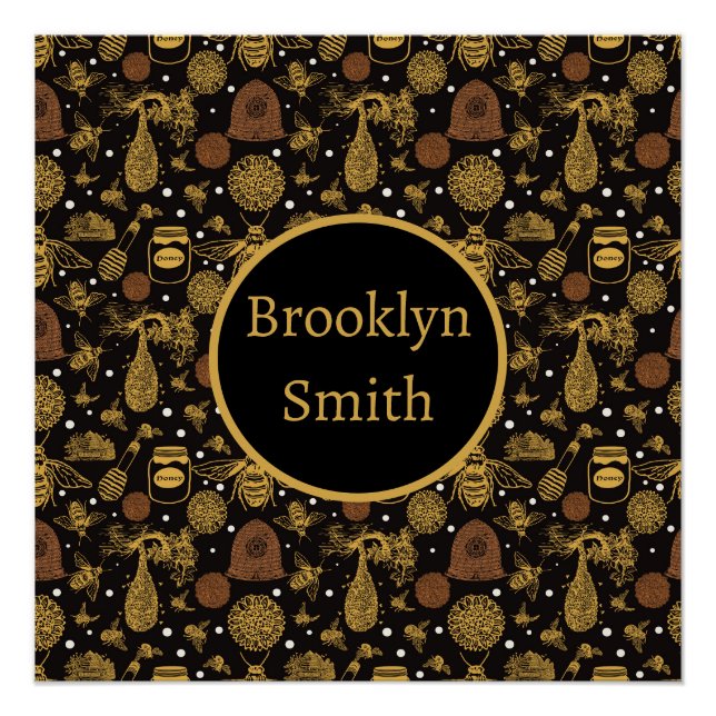 Póster Abeja de miel virgen personalizada negra (Anverso)