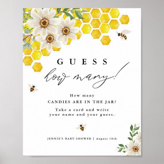 Póster Abeja de miel y margarita adivinan cuántos juegos  (Frente)