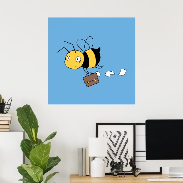 Póster Abeja de negocios, abeja cansada y estresada que s (Oficina en casa)