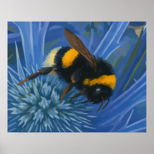 Póster Abeja de púas sobre el cardo azul