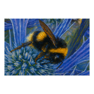 Póster Abeja de púas sobre el cardo azul