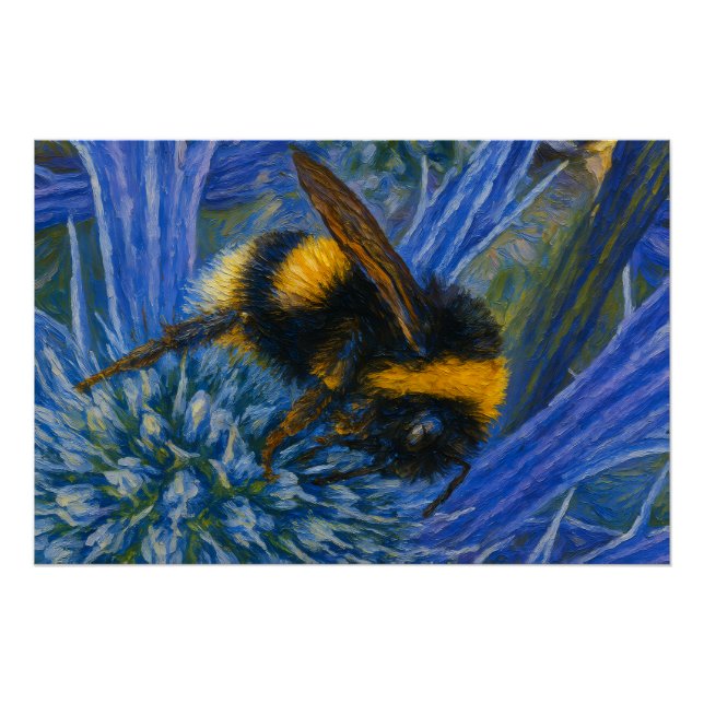 Póster Abeja de púas sobre el cardo azul (Anverso)