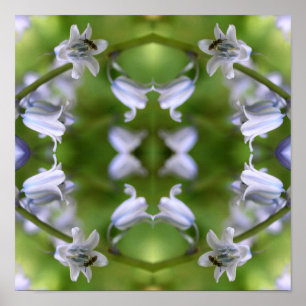 Póster Abeja En Flor De Campanilla Azul Abstracta 