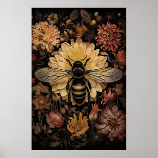 Póster Abeja en Flor Oscura, Estampa Salvaje y Temperamen