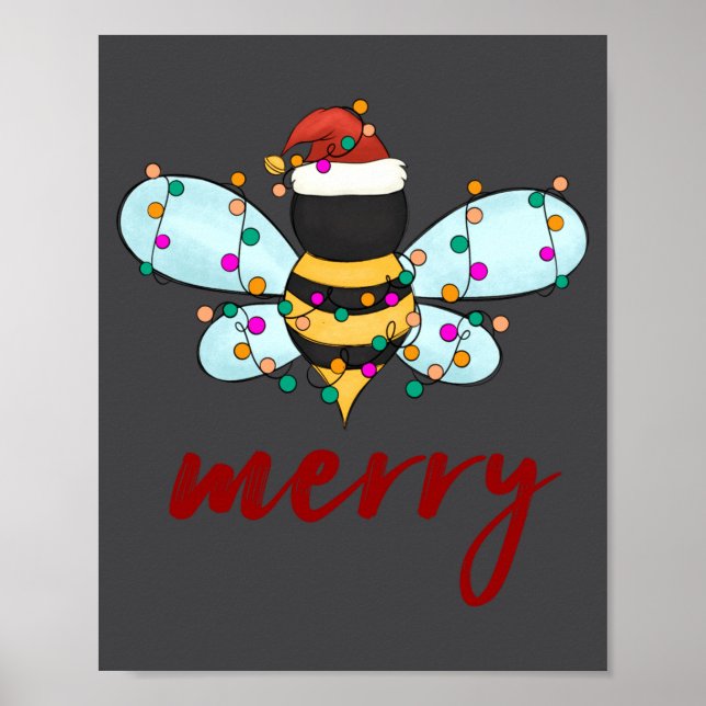 Póster Abeja Feliz Navidad Abeja Con Gorro De Santa Diver (Frente)