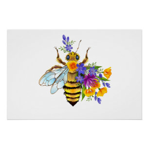 Póster Abeja flor con plantas silvestres