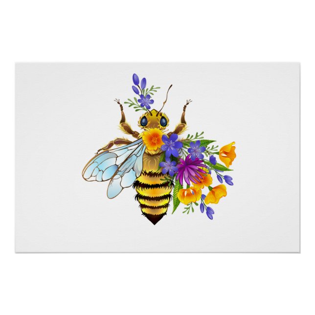 Póster Abeja flor con plantas silvestres (Anverso)