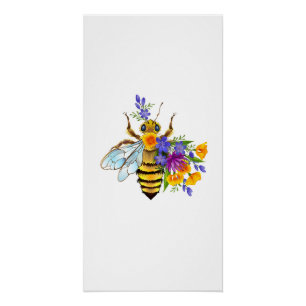 Póster Abeja flor con plantas silvestres