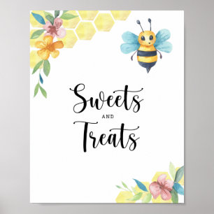 Póster Abeja floral - dulces y golosinas baby shower