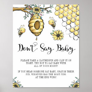 Póster Abeja floral Miel dulce Abeja no digas bebé
