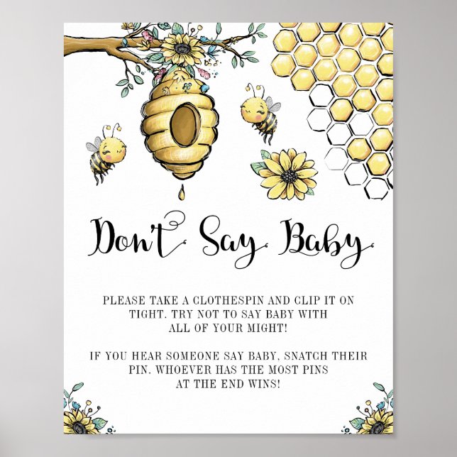 Póster Abeja floral Miel dulce Abeja no digas bebé (Frente)