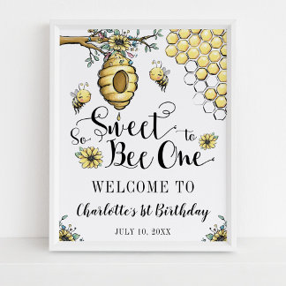 Póster Abeja floral Miel tan dulce Abeja primer cumpleaño