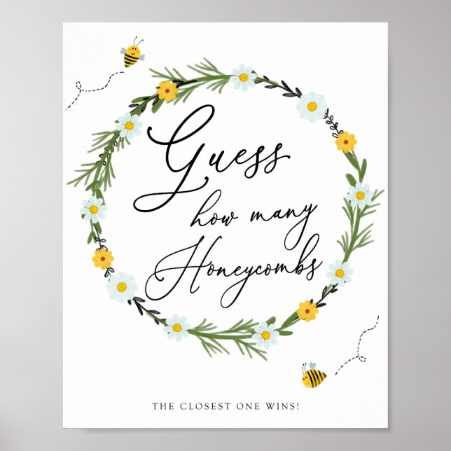 Póster Abeja juego de Baby Shower adivina cuántos Honeyco (Frente)