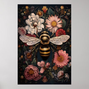 Póster Abeja Malhumorada En Flor Oscura, Estampa De Abejo