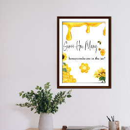 Póster Abeja Miel Amarilla Adivina Cuántos Juegos Baby Sh