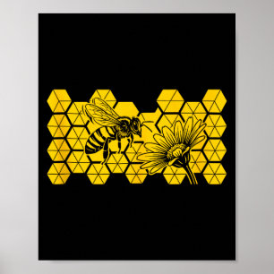 Póster Abeja mielera flor silvestre salva abeja botánica