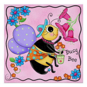 Póster Abeja ocupada Vestida Personalizado Rosa De Abeja 