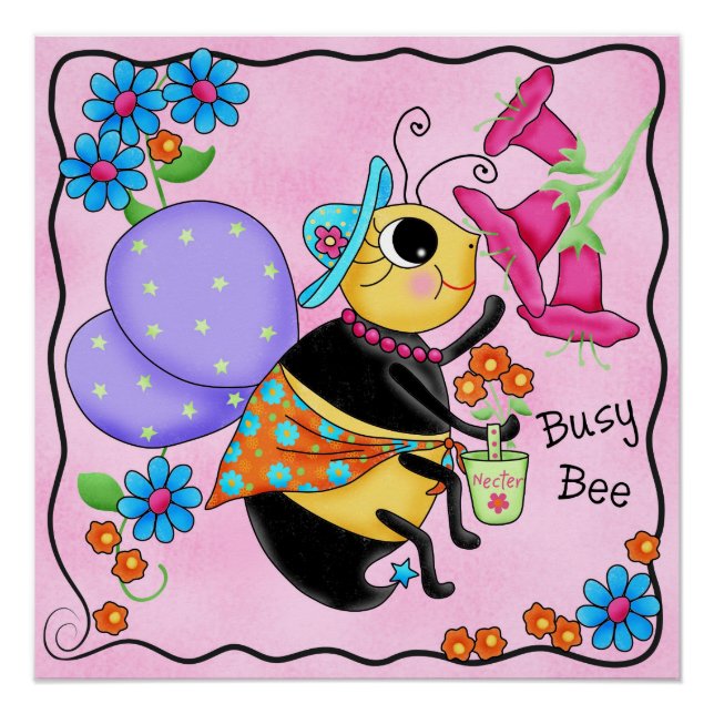 Póster Abeja ocupada Vestida Personalizado Rosa De Abeja  (Anverso)