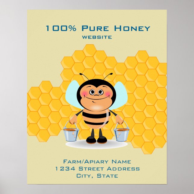 Póster Abeja Personalizado con baldes de miel (Frente)