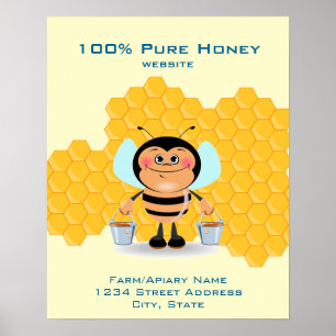Póster Abeja Personalizado con baldes de miel