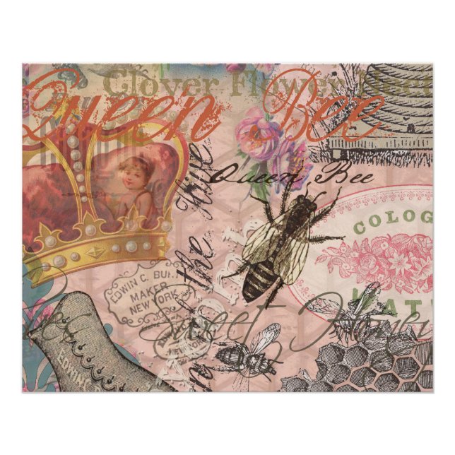 Póster Abeja Reina Vintage Hermoso Collage (Anverso)