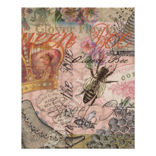 Póster Abeja Reina Vintage Hermoso Collage