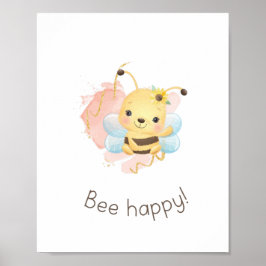 Póster Abeja rosa/amarilla, ¡Feliz! Chicas de guardería a