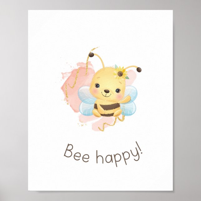 Póster Abeja rosa/amarilla, ¡Feliz! Chicas de guardería a (Frente)