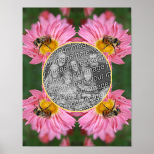 Póster Abeja Sobre El Marco De Flor De Daisy Rosa Añadir