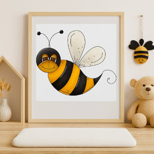 Póster Abeja Sonriente Personaje de Abejorro Divertido