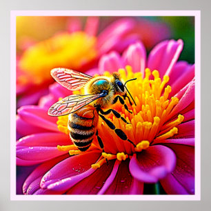 Póster Abeja vibrante en diseño de florecimiento