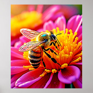 Póster Abeja vibrante en diseño de florecimiento