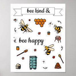 Póster Abejas amables y felices adorables abejas palabra