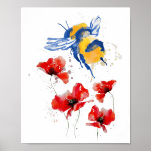 Póster Abejas de miel de colmena ucranianas recogen el po