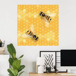 Póster Abejas de miel en modelo de abeja brillante