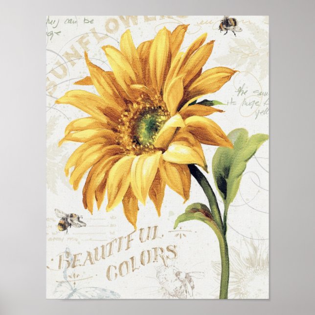 Póster Abejas felices y girasoles amarillos (Frente)