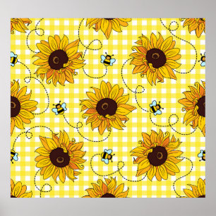 Póster Abejas, girasoles, cuadros, vintage.